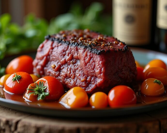 Daube de bœuf classique mijotée au vin rouge et légumes de saison